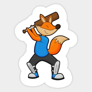 Fox at Cricket with Cricket bat Sticker